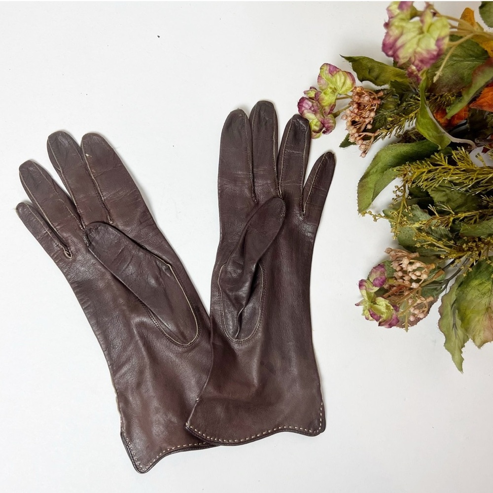 Vintage Brown Leather Lined Gloves by Superb
